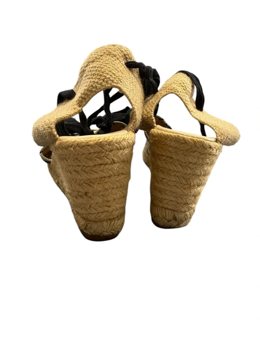 Coach Black Signature Jacquard Espadrille Wedge Sandals Lace-Up Ankle Tie size 9
